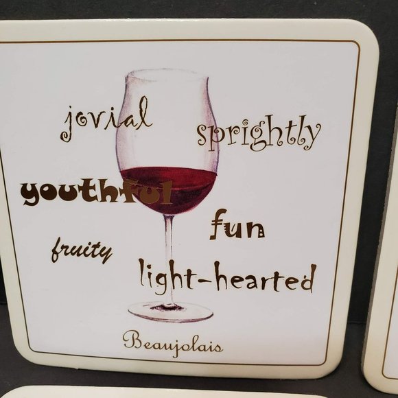 Wine Theme Coasters, Set of 6, Hardboard with Cork Back, Types of Wine - Picture 7 of 7